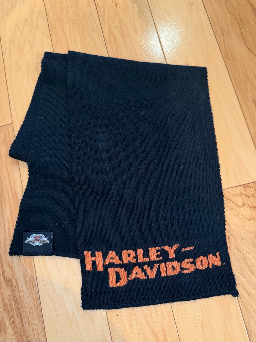 Vintage Harley-Davidson Acrylic Scarf Black Orange Logo Made in USA Unisex